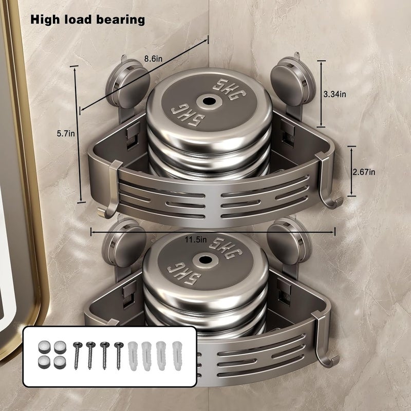 VOLPONE Corner Shower Caddy Suction Cup Shower Shelf Corner No Drilling Bathroom Shower Organizer Storage Rack Adhesive Without Towel Bar (2Pack, Gray) - Image 5